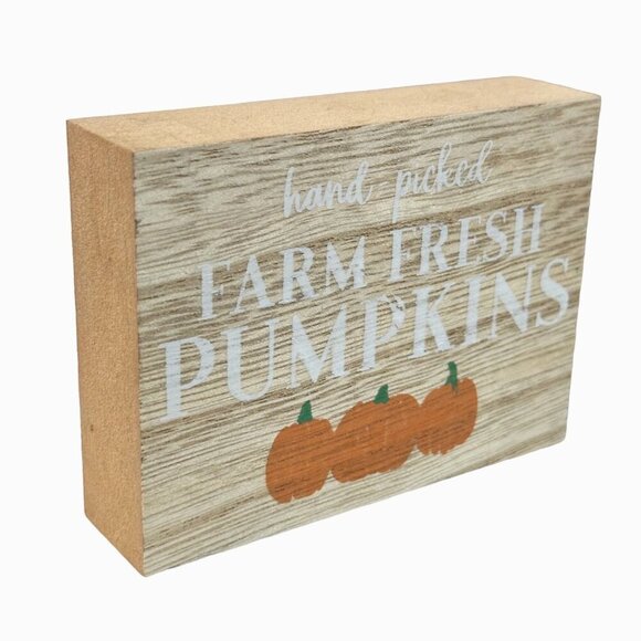 Fall Pumpkin Wood Block Sign Rustic Autumn Decor 4x3 Inch Holiday Mini - Picture 2 of 6